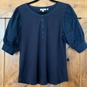 Chico's Navy Ribbed Blouse Size 2